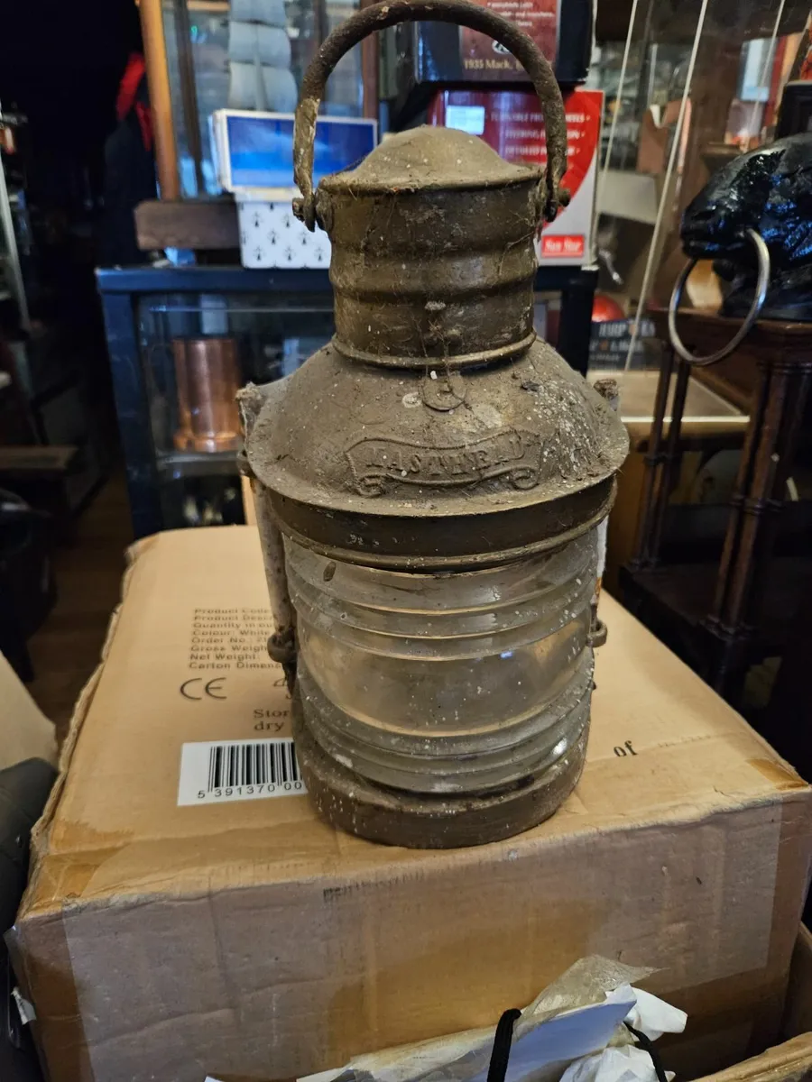 Vintage Antique Brass Ships Lamp - Image 1