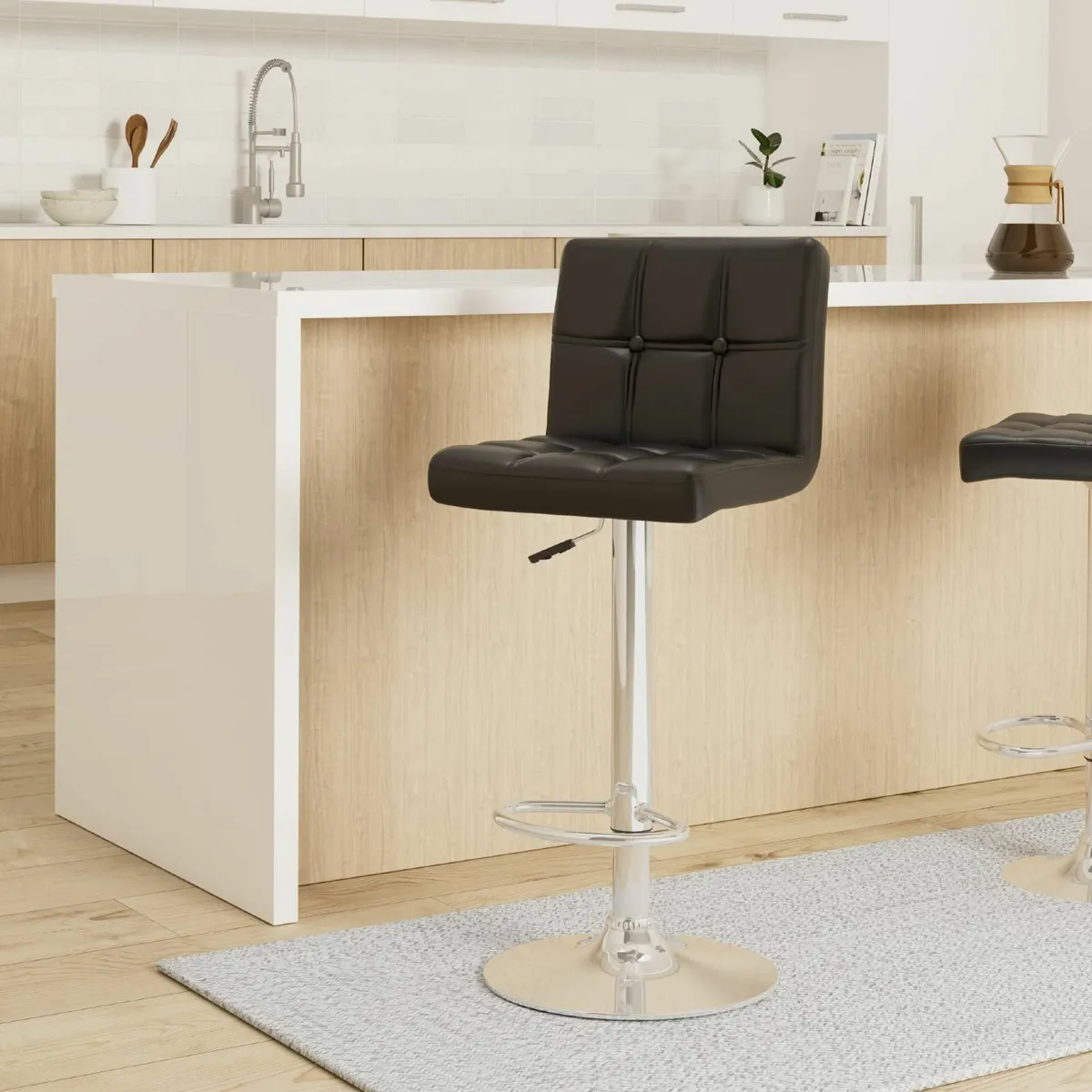 Bar Stools (2/Set) Adjustable Chairs Breakfast - Image 2