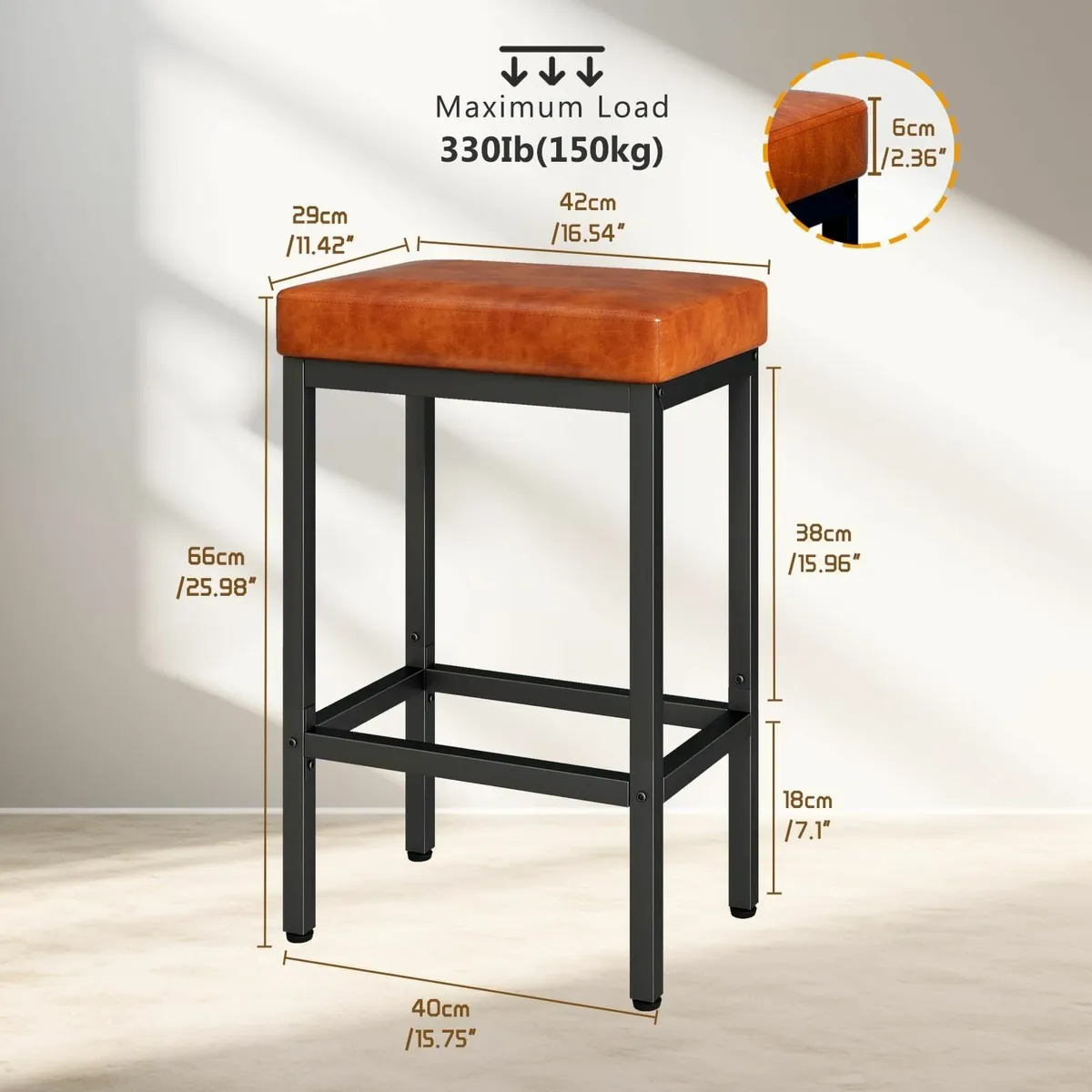 Bar Stools Set of 2 66 cm Caramel Brown Leather 6 - Image 3