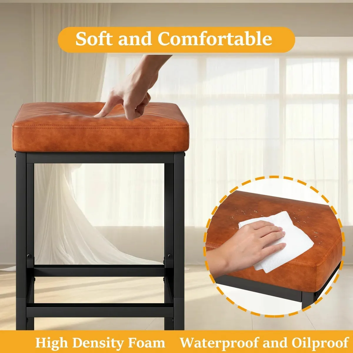 Bar Stools Set of 2 66 cm Caramel Brown Leather 6 - Image 4