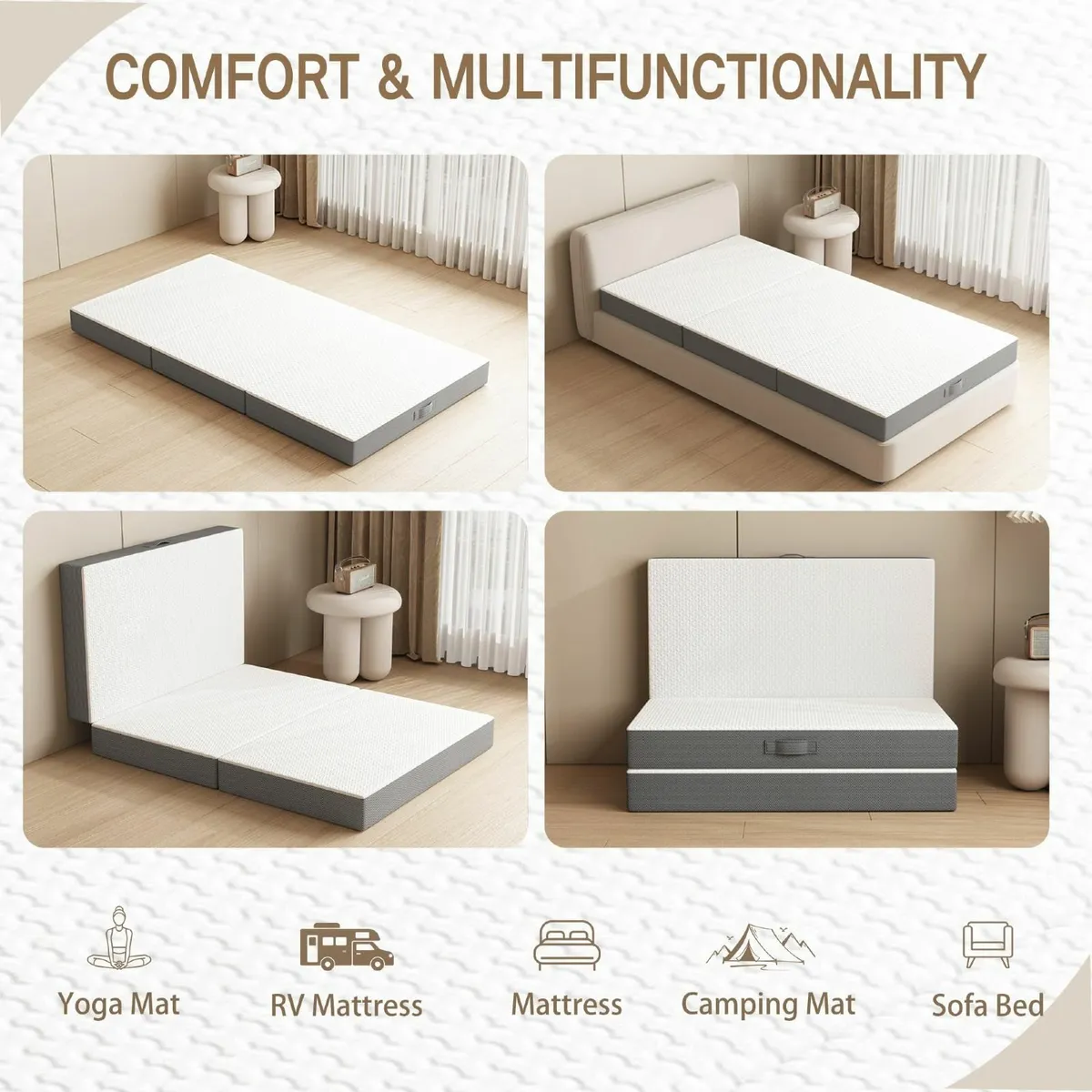 Folding Mattress Single 10CM Trifold Guest with - Image 3