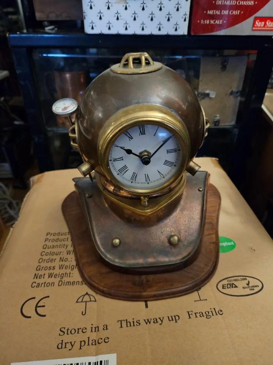 Vintage Brass Diving Helmet Clock - Image 1