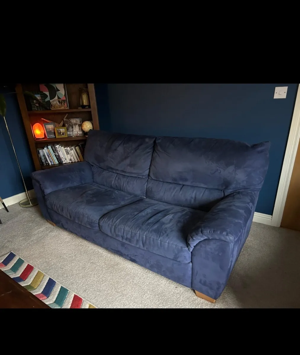 Natuzzi Blue Sofa & Recliner + Grey Armchair - Image 2