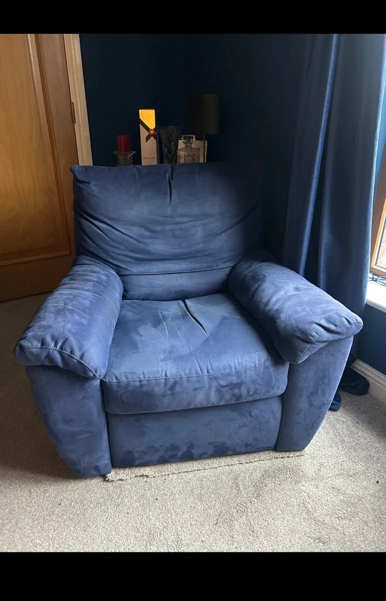 Natuzzi Blue Sofa & Recliner + Grey Armchair - Image 4