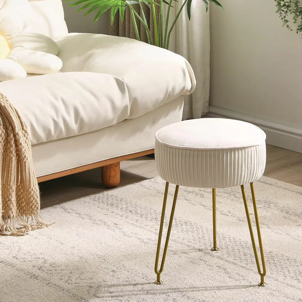 Velvet Round Footrest, Makeup Vanity Stool - Image 2
