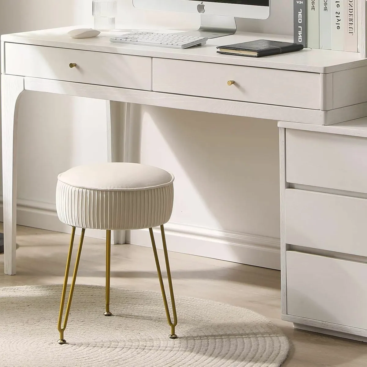 Velvet Round Footrest, Makeup Vanity Stool - Image 3