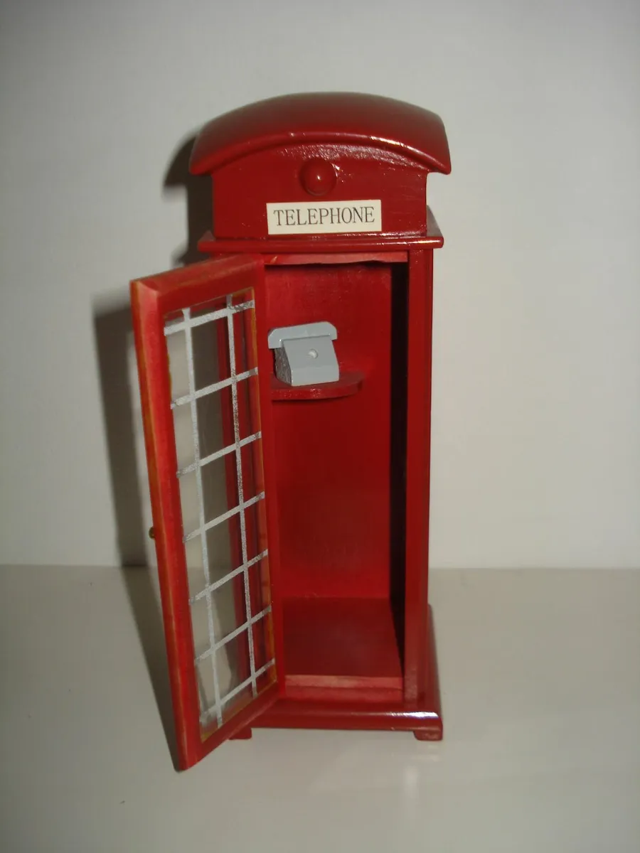 WOODEN MODEL RED TELEPHONE KIOSK. HAND MADE. - Image 1