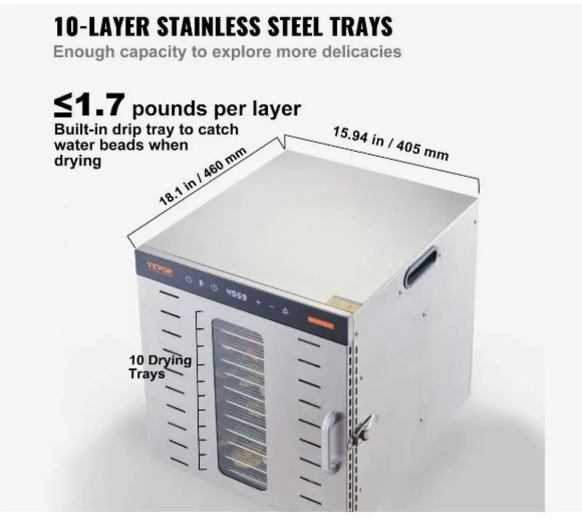 10 Trays Food Dehydrator Machine Stainless Steel - Image 3