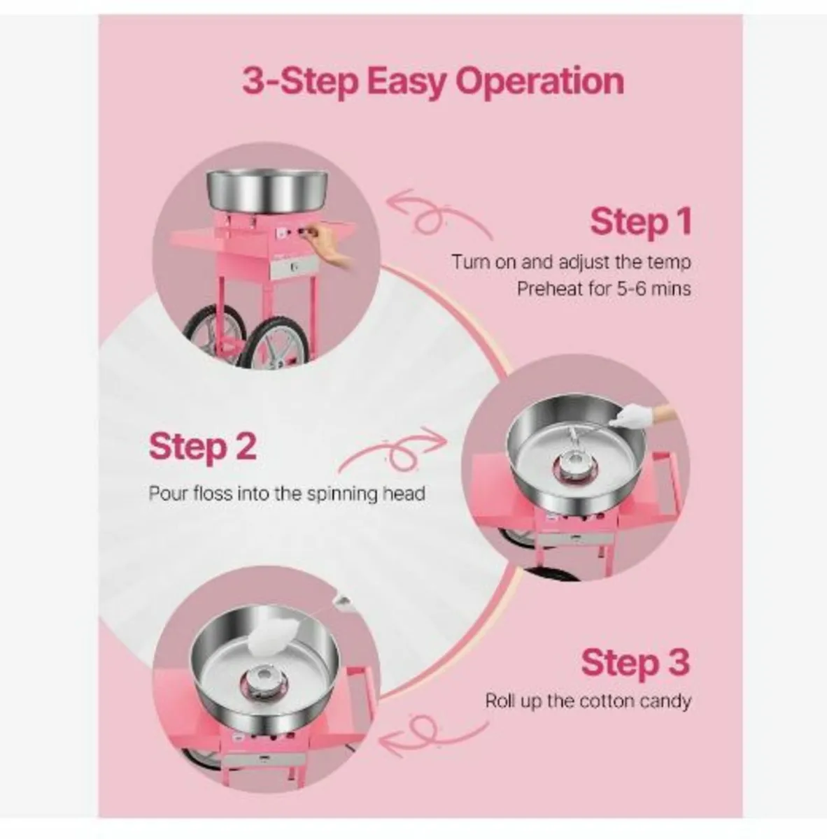 Electric Cotton Candy Machine with Cart, 1000W - Image 4