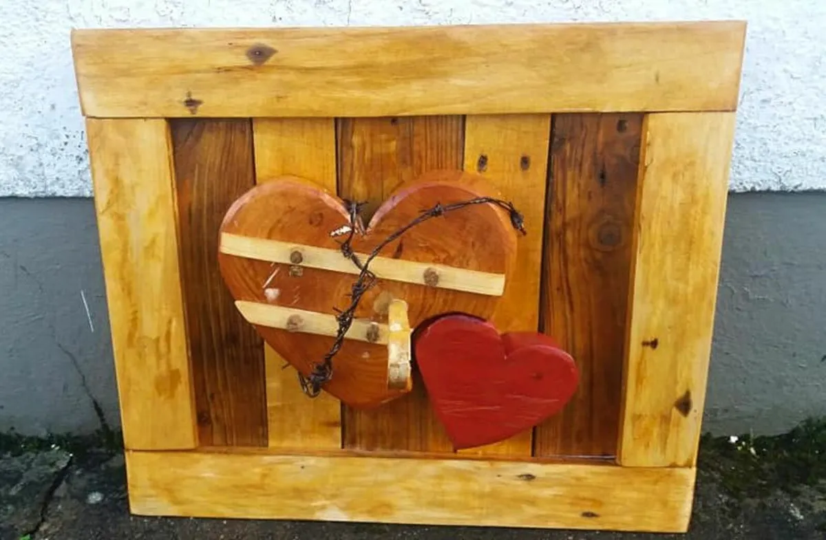 Rustic Driftwood Hearts Woodart display - Image 1