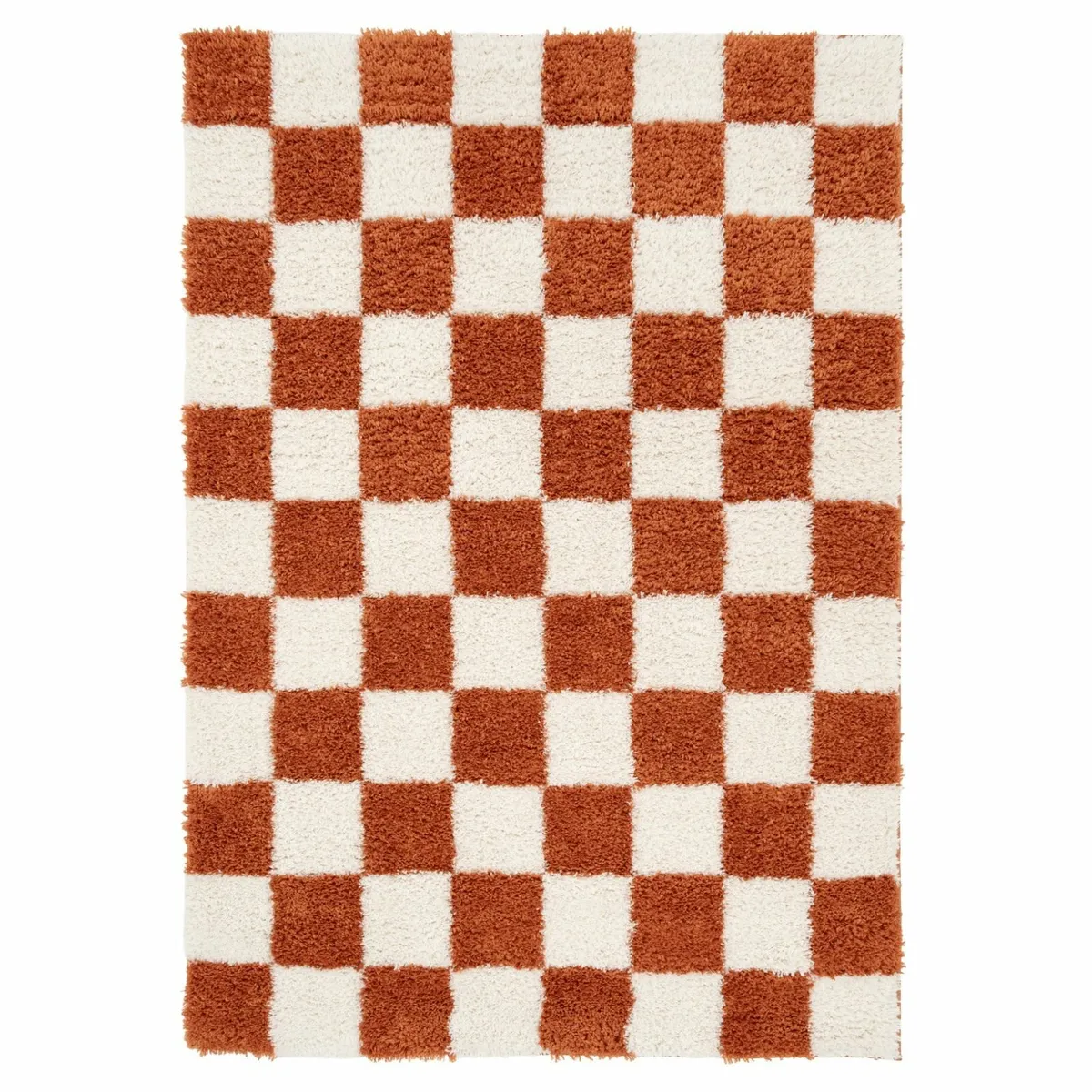 Orange/ White Checkerboard Shaggy Rug W280 x L380 - Image 1