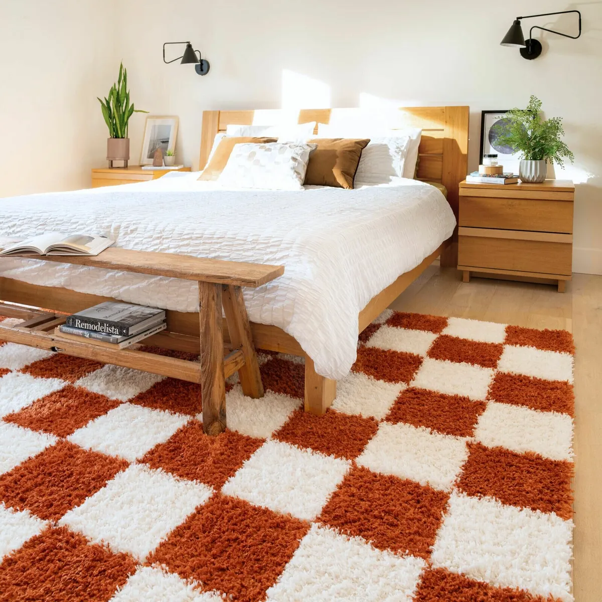 Orange/ White Checkerboard Shaggy Rug W280 x L380 - Image 3