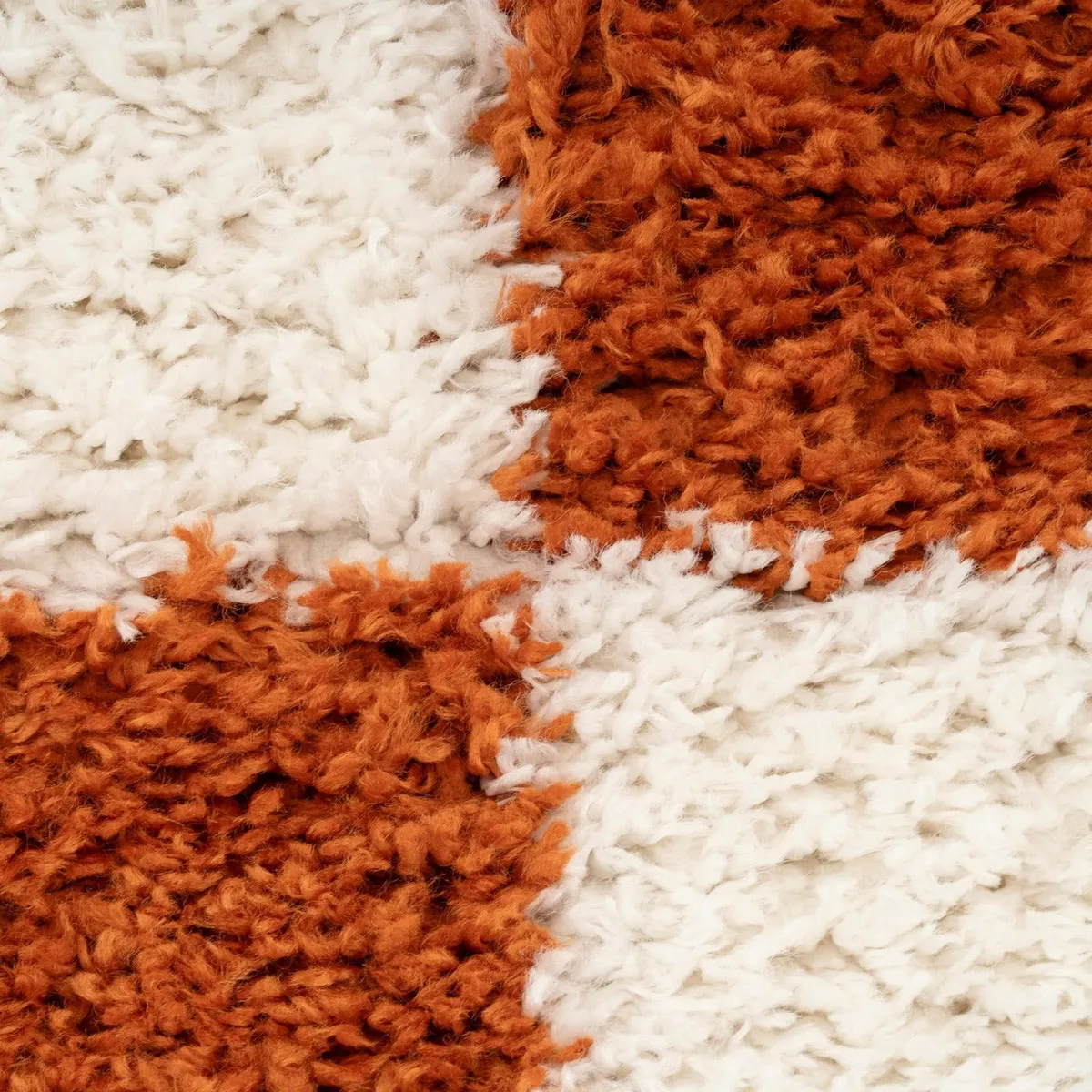 Orange/ White Checkerboard Shaggy Rug W280 x L380 - Image 2