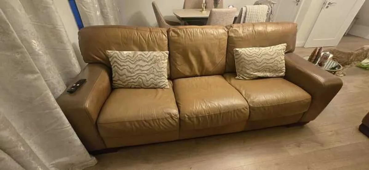 3 Seater Tan Leather Couch - Image 2