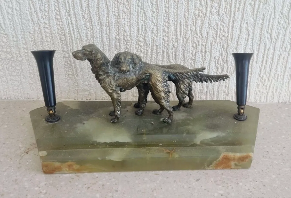 Antique Brass Dog Marble Pen Holder - Image 1