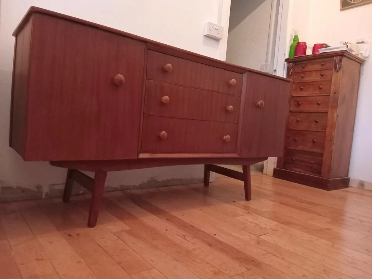 mid century teak short sideboard restored - Image 1