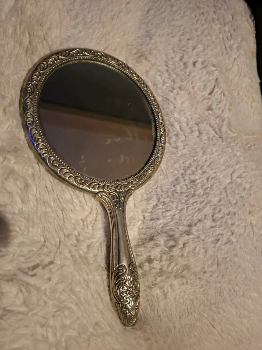Antique Silver hand held ornate Mirror - Image 1