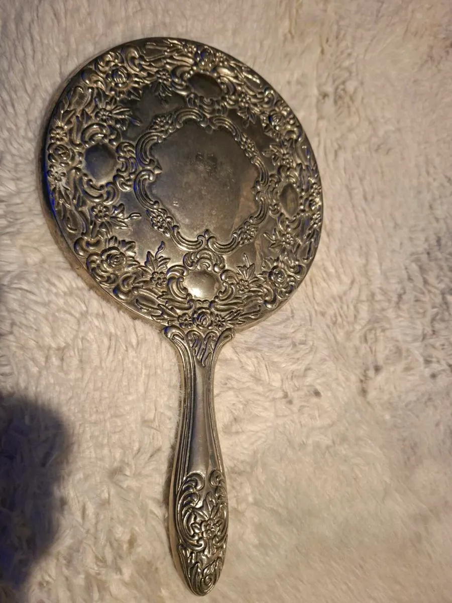 Antique Silver hand held ornate Mirror - Image 2