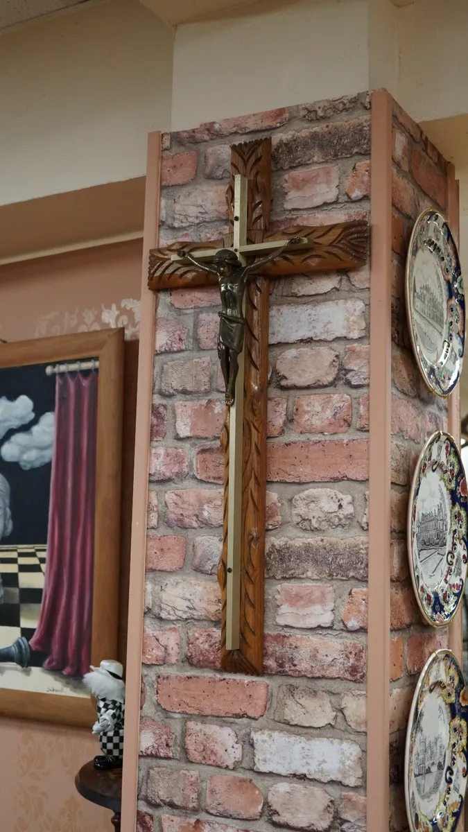 Large Carved Wooden Crucifix Wall Cross - Image 1