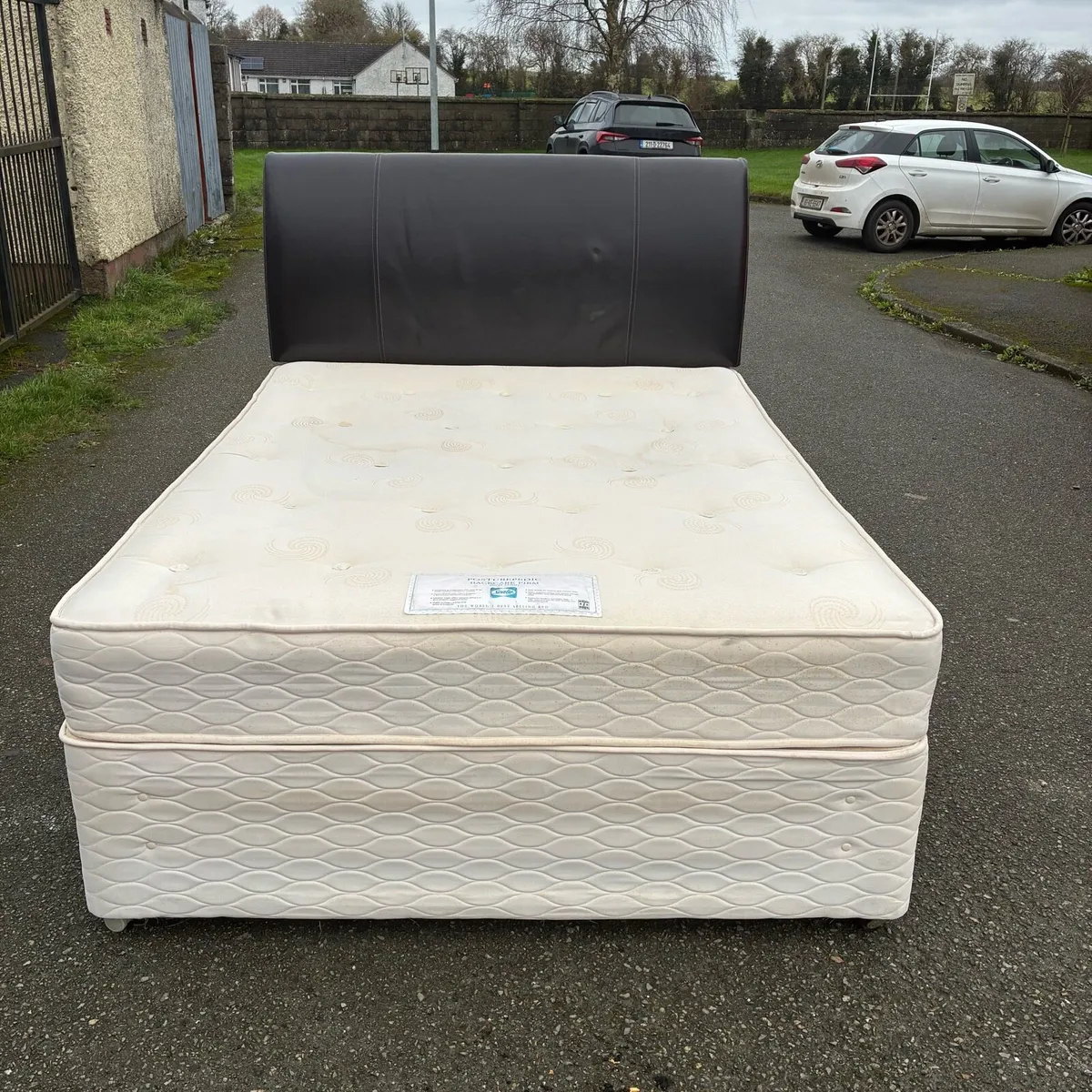 5ft King Bed sealy Mattress & Leather Headboard - Image 1