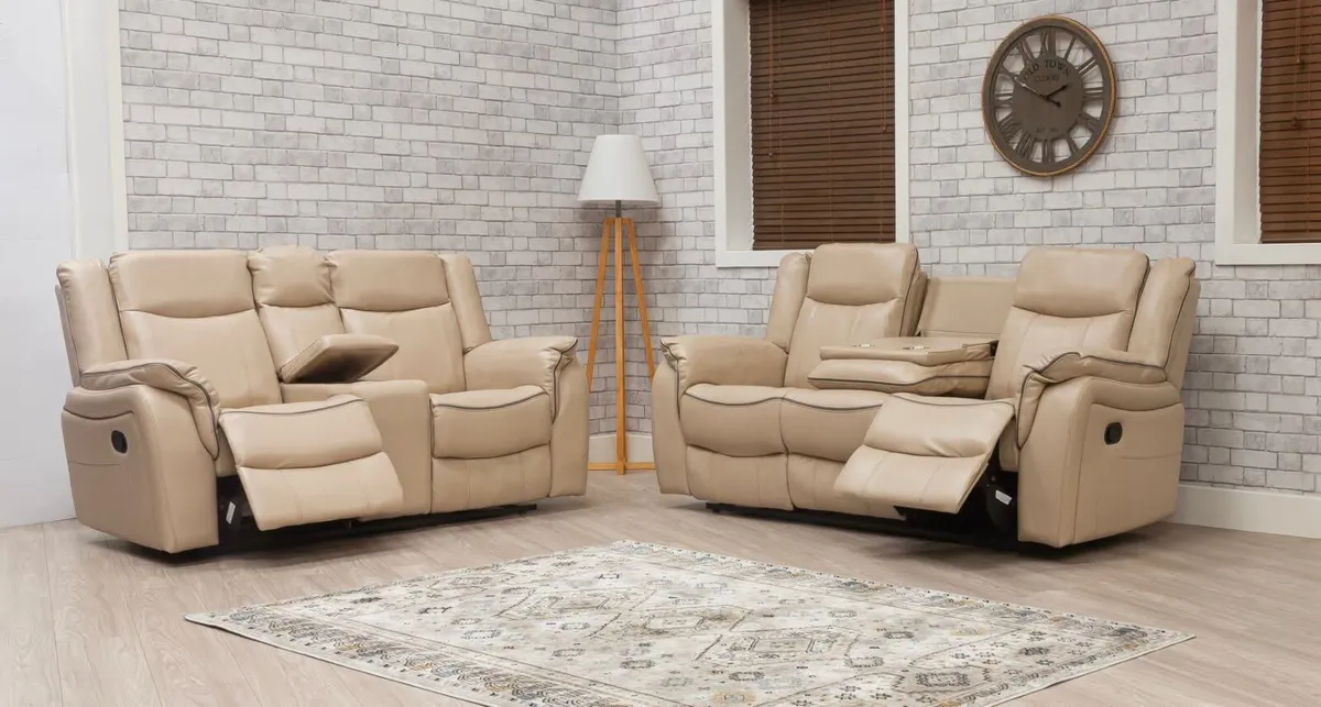New Brooklyn Beige Leather Sofa Set - Image 2