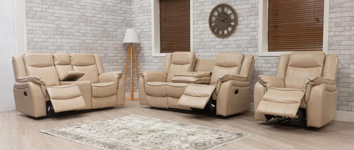 New Brooklyn Beige Leather Sofa Set - Image 4
