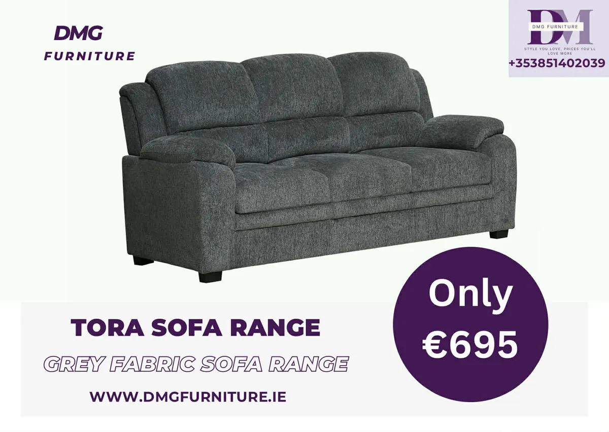 New 3+2 Tora Grey Fabric Sofa Range - Image 3