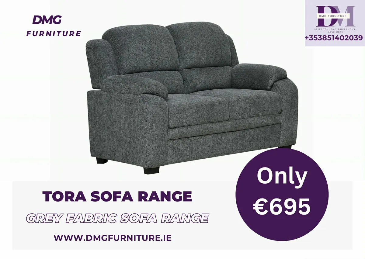 New 3+2 Tora Grey Fabric Sofa Range - Image 4