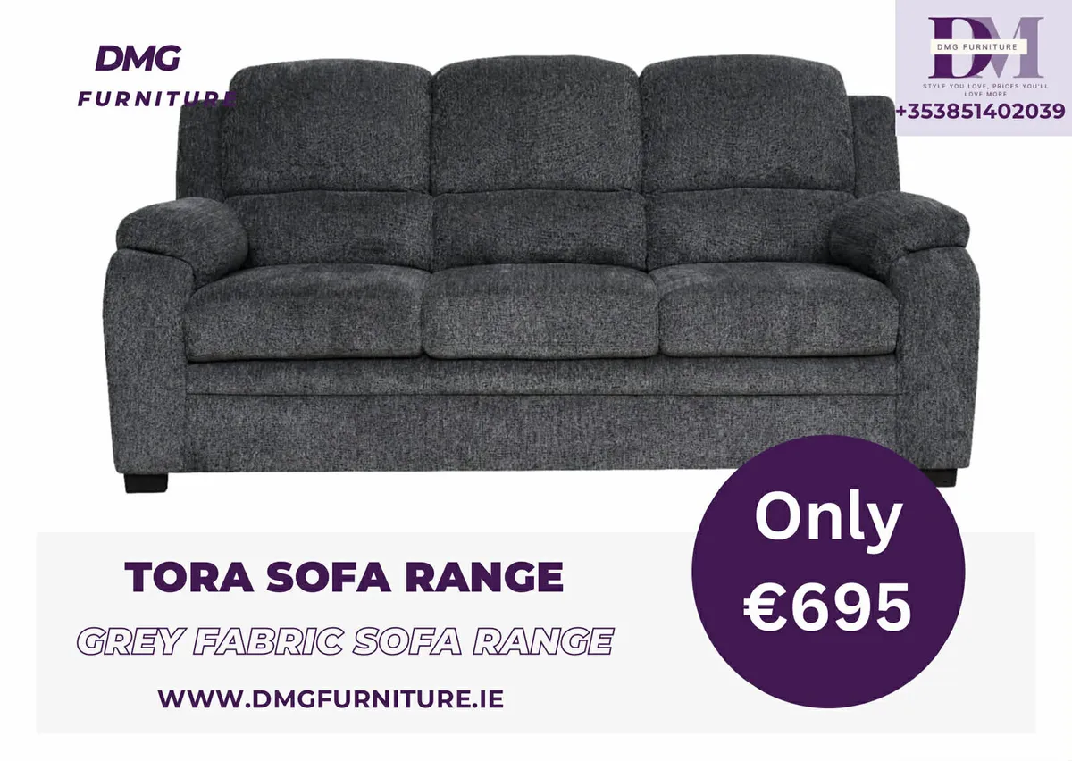 New 3+2 Grey Tora Fabric Sofa Range - Image 3