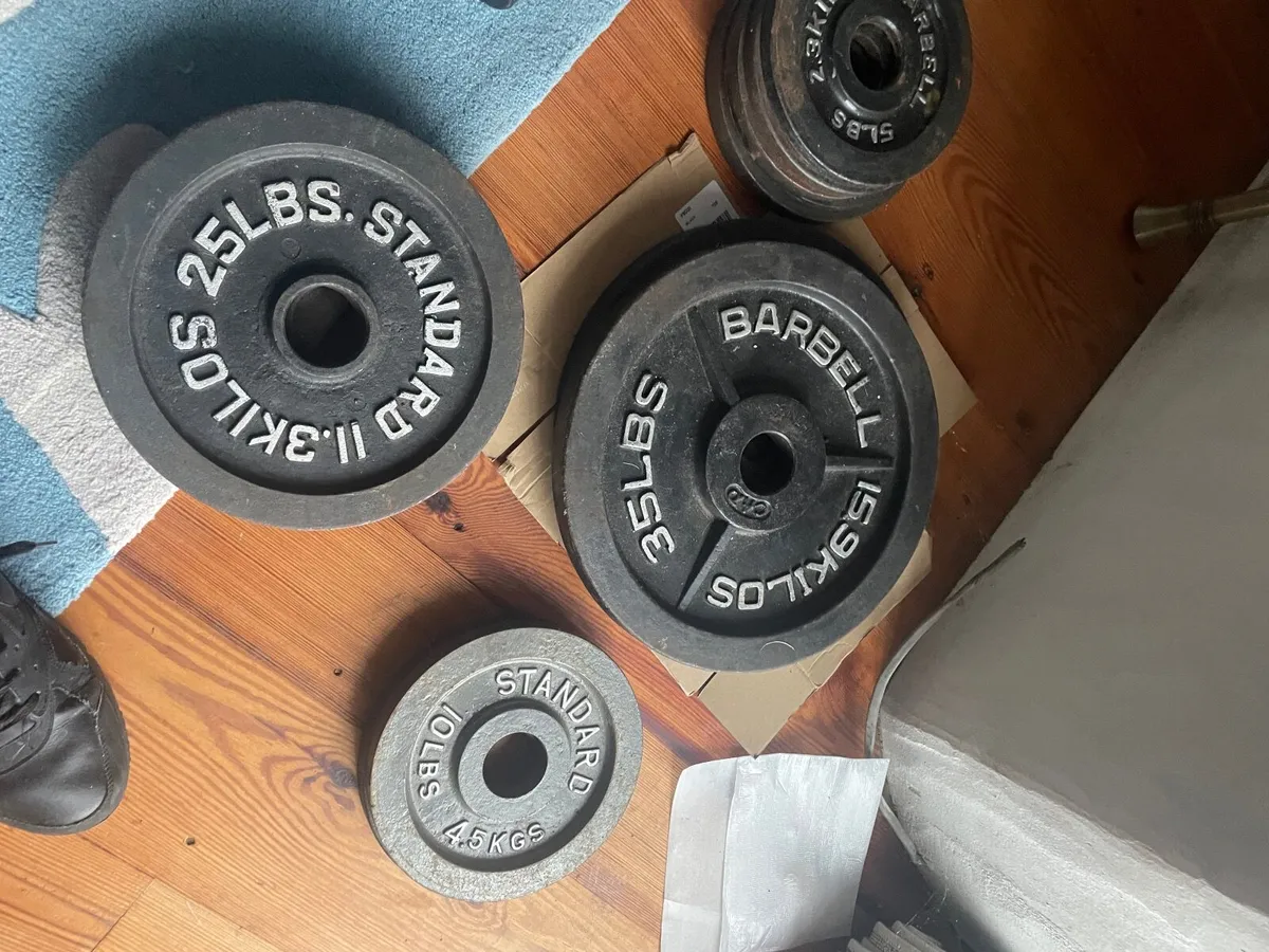 Olympic barbell set and bench 250 lbs.  of weight - Image 2