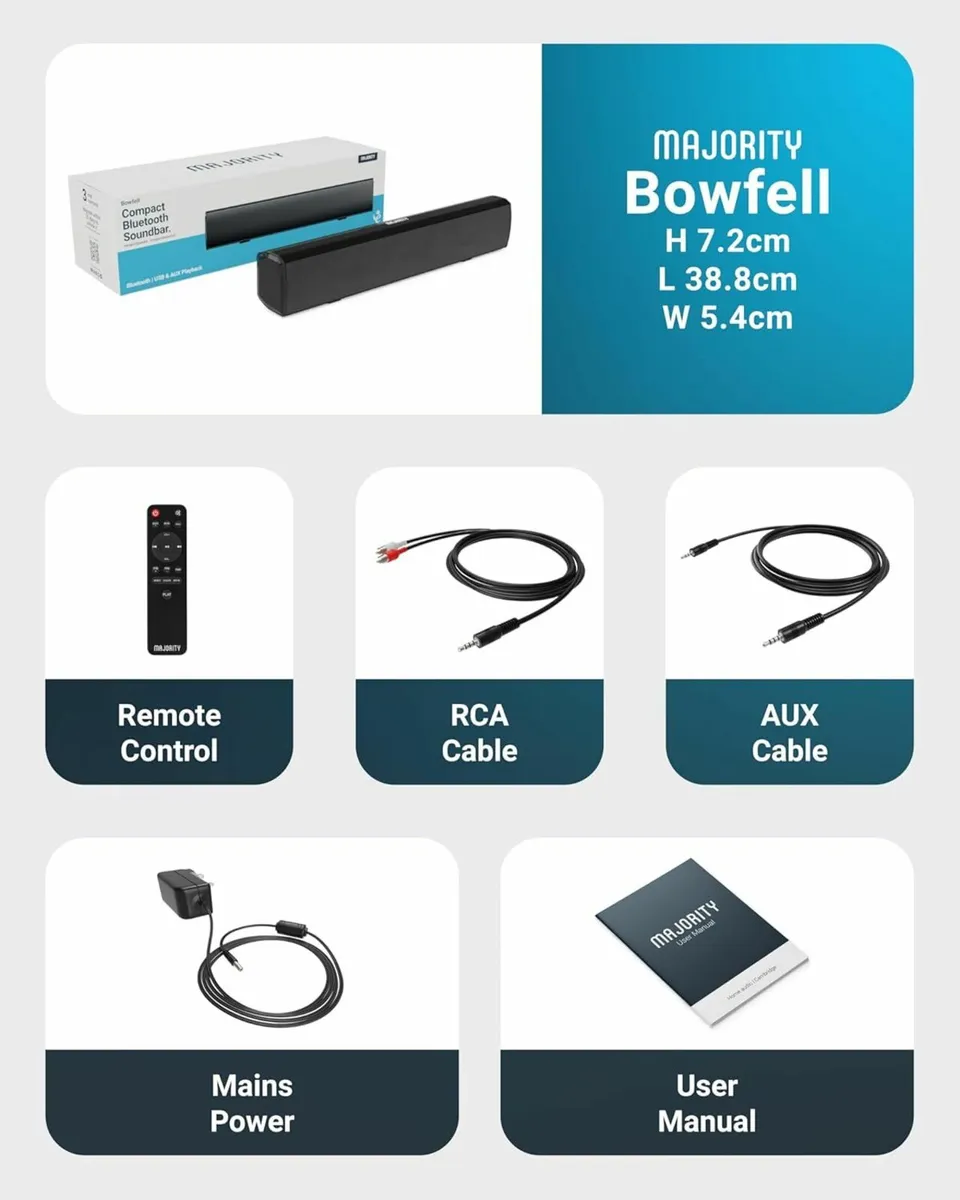 Majority Bowfell Bluetooth Soundbar 50W 2.0 Audio - Image 3