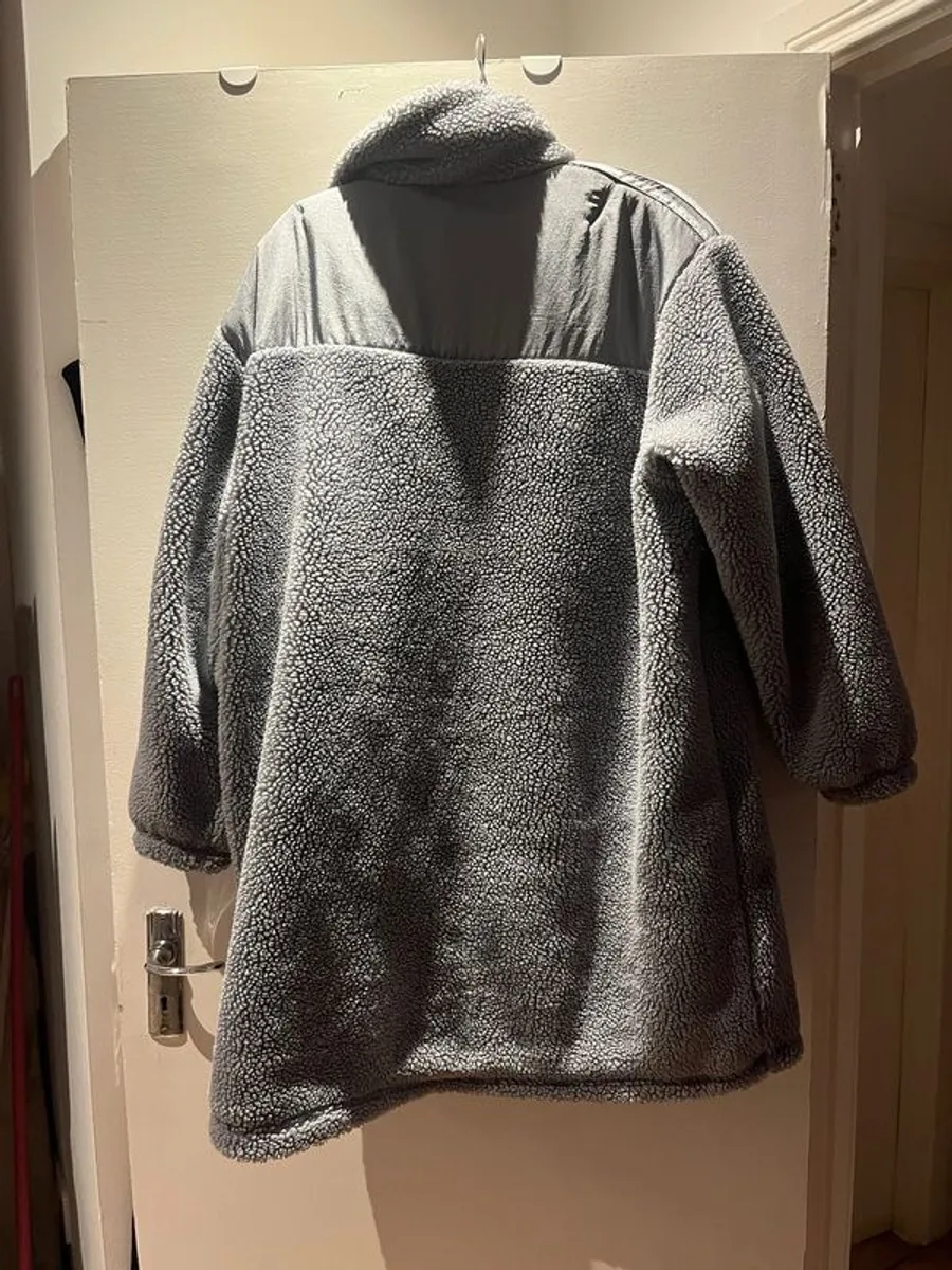 Adidas Originals Clover Patchwork Design Long Fleece Zip Jacket Women Outerwear Grey HK5256 - Image 1