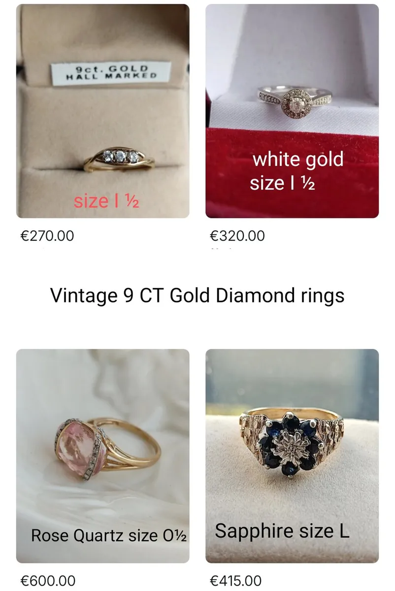 Vintage 9 CT Gold Diamonds rings - Image 1