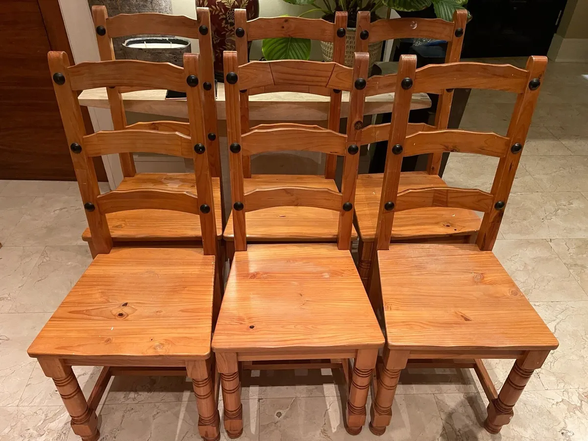 6 x Farmhouse Style Wooden Kitchen Dining Chairs - Image 1