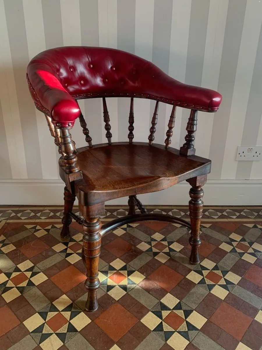 Victorian Oak and leather Captains Chair. - Image 1