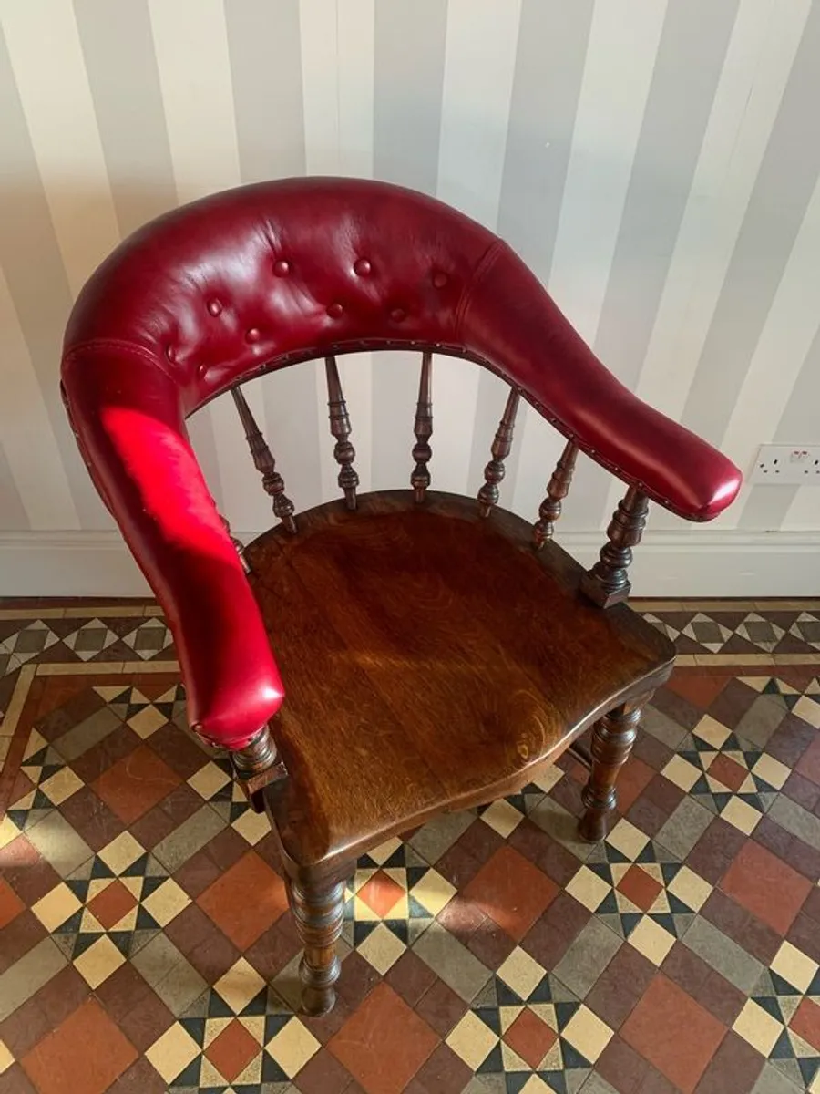 Victorian Oak and leather Captains Chair. - Image 2