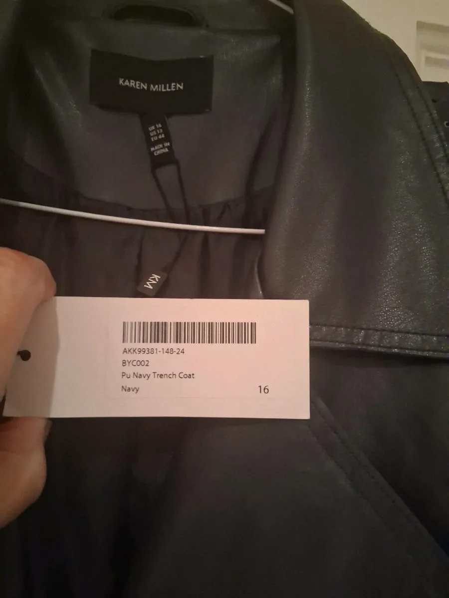 Navy leather karen millen coat - Image 4