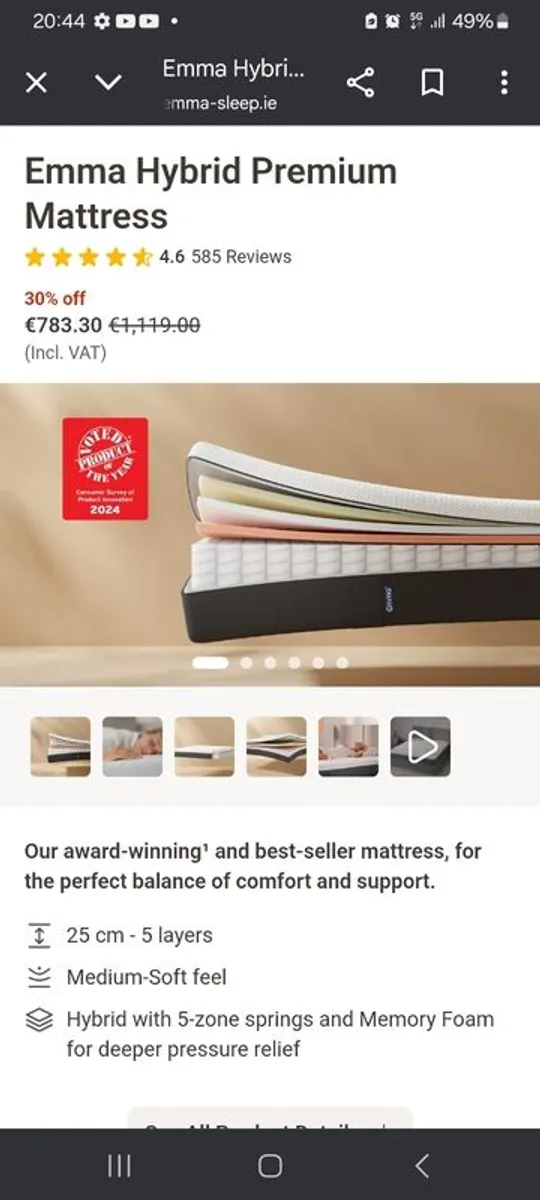 Emma Premium Mattress, New, Boxed - Superking - Image 1