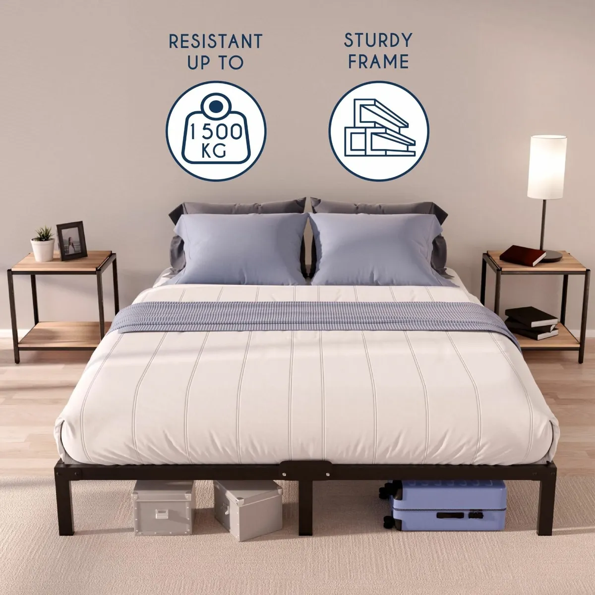 - Double Bed Frames Metal 120x200 with Storage - Image 3