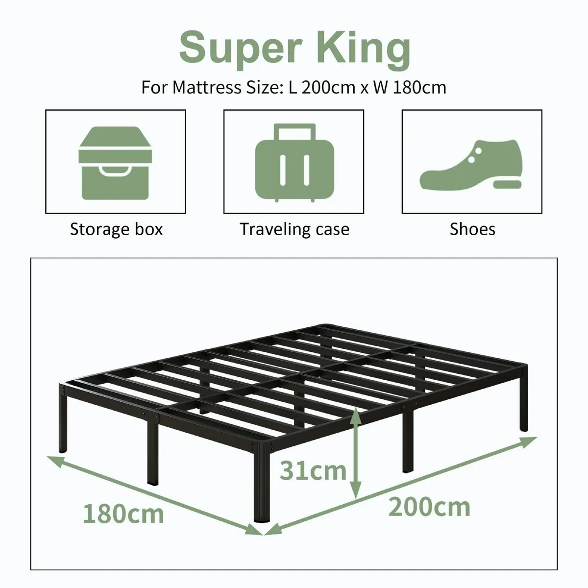 30.5 cm High Super King Bed Frame 6ft with - Image 2