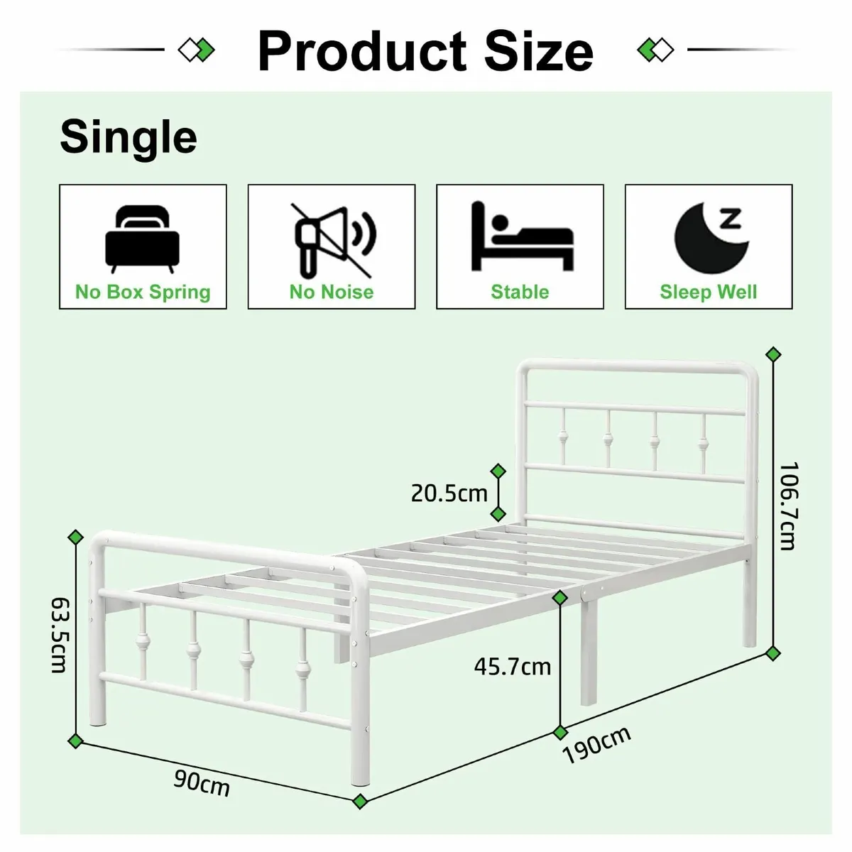 Single Bed Frame 3ft with Headboard and Footboard - Image 2