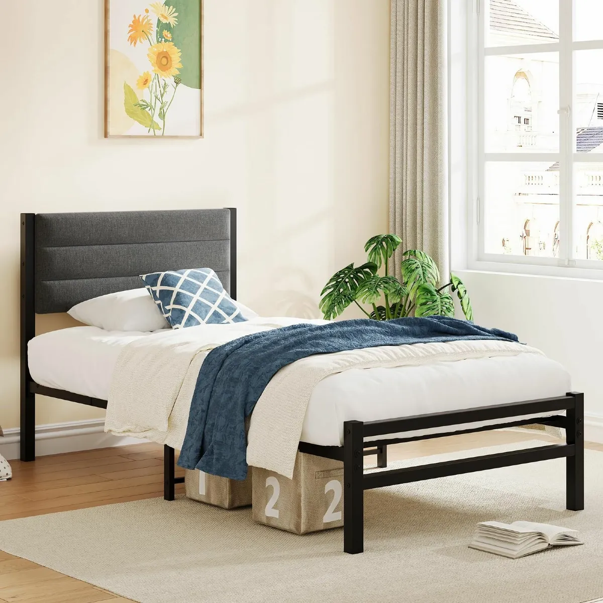 Single Bed Frame with Storage Upholstered - Image 3