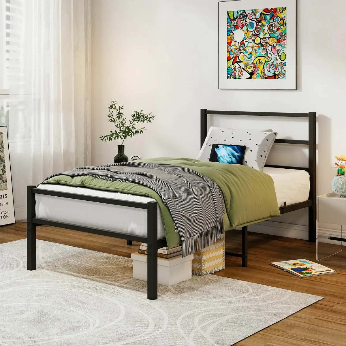 Single Bed Frame with Headboard Metal Platform - Image 1