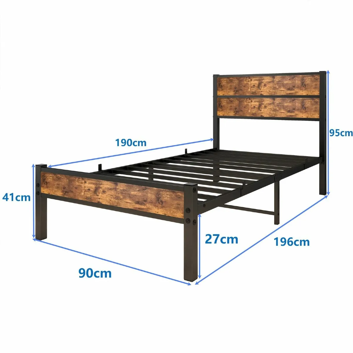 Single Bed Frames with Wood Headboard Metal Frame - Image 2