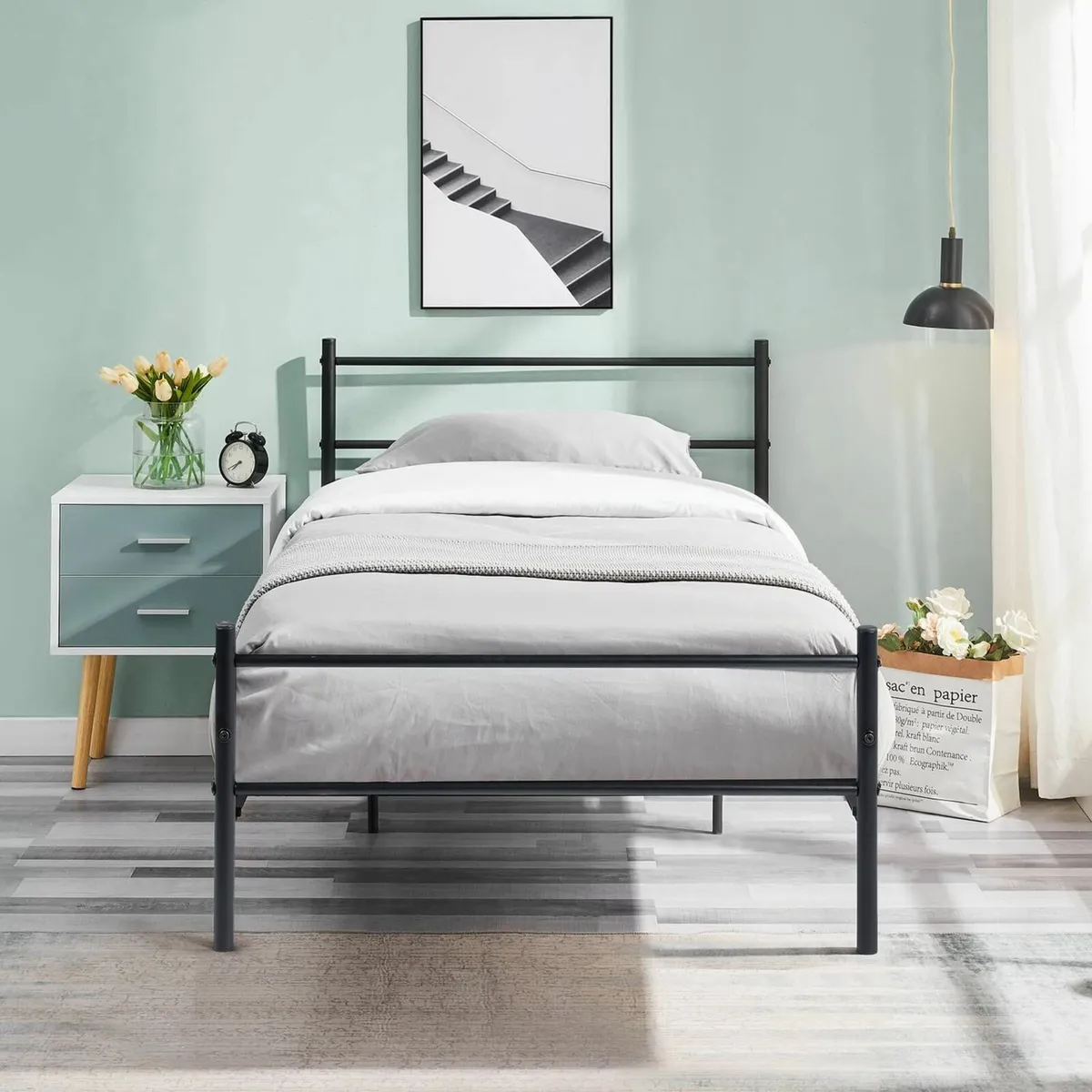 Single Metal Bed Frame Twin Size Platform with - Image 1