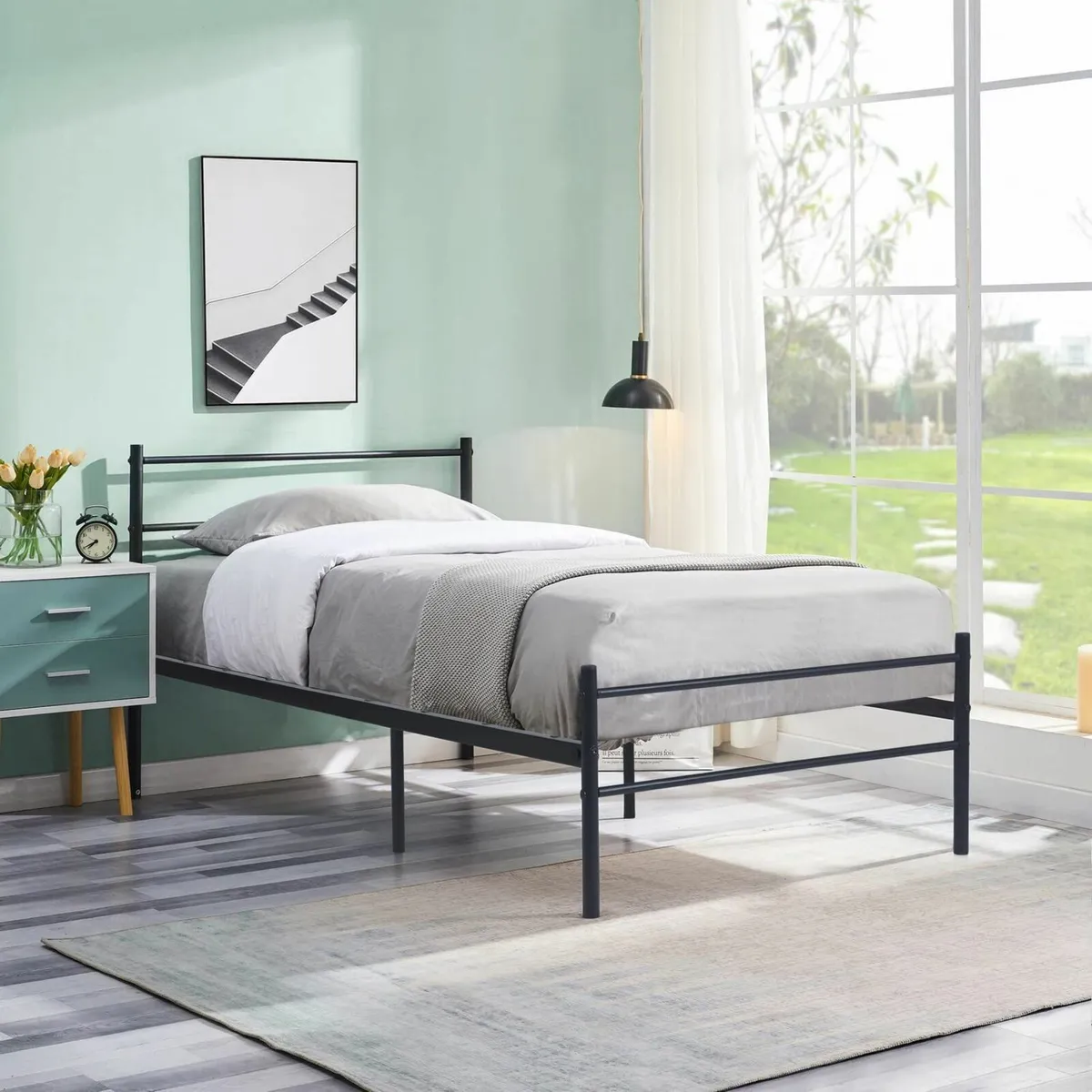 Single Metal Bed Frame Twin Size Platform with - Image 3