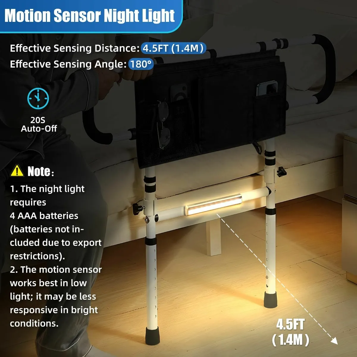 Bed Rails for Elderly Adults with Motion Light - Image 3