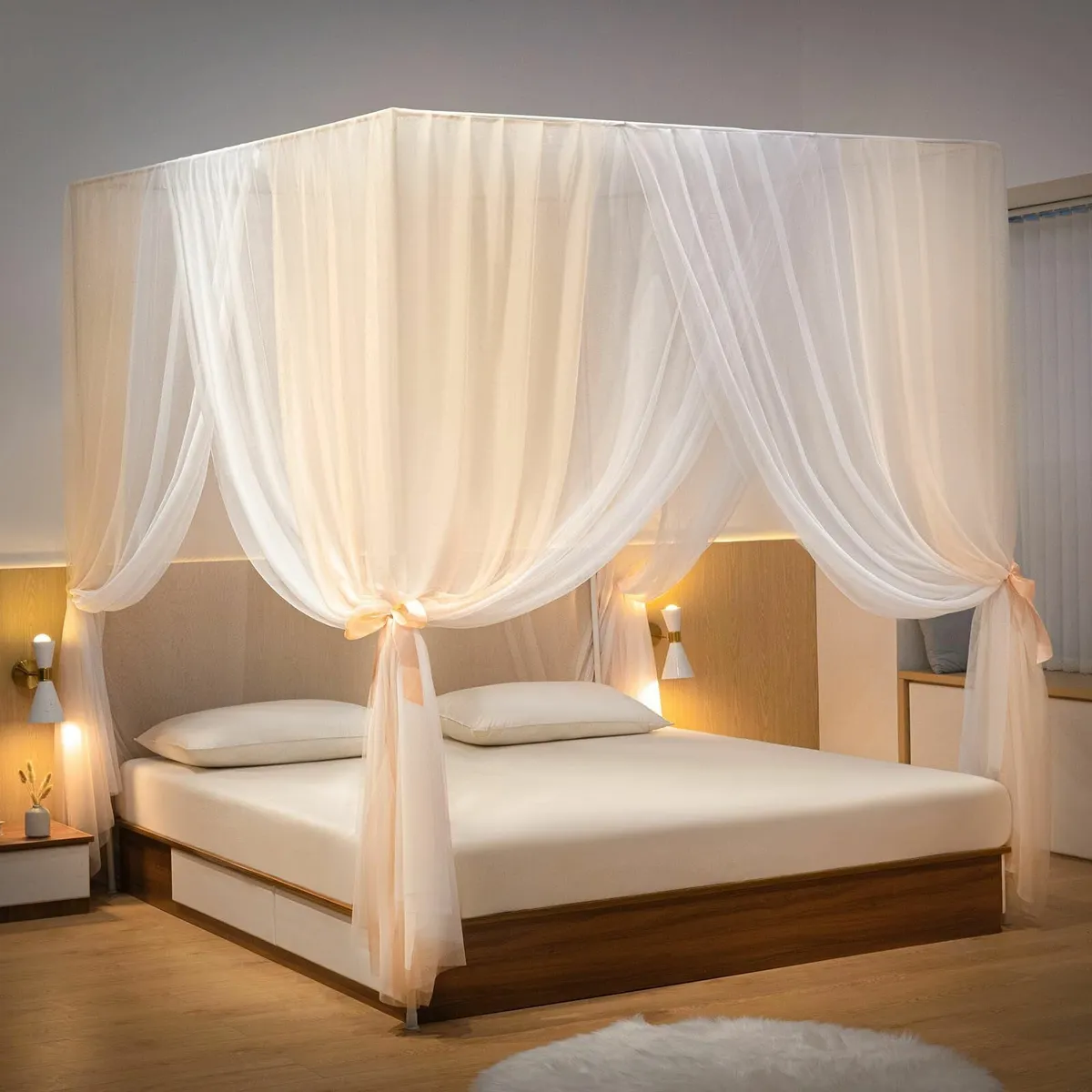 Princess Bed Canopy Frame - Gold White Mosquito - Image 1