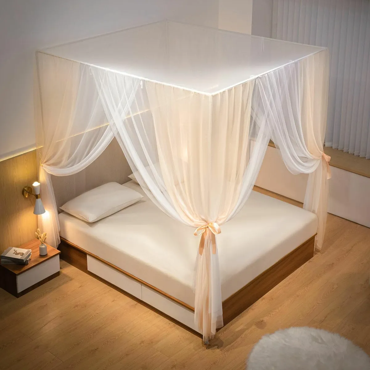 Princess Bed Canopy Frame - Gold White Mosquito - Image 3
