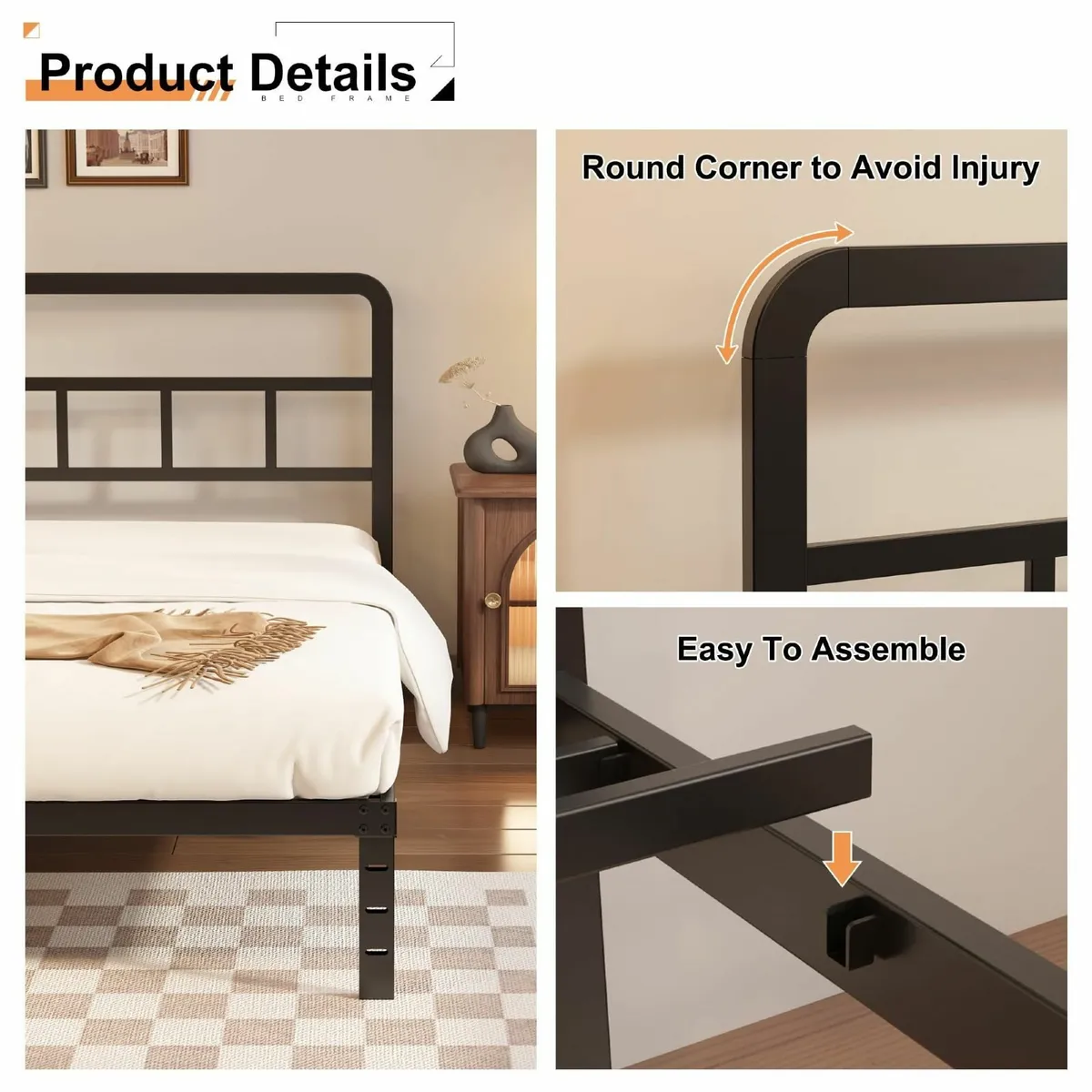 Twin Bed Frames with Headboard 12 Inch Heavy Duty - Image 4